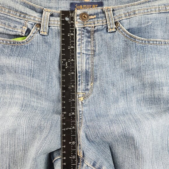 Womens Y2K High Rise Bootcut Jeans Size 12 Blue Embellished Pockets Light Stretc - Picture 6 of 11